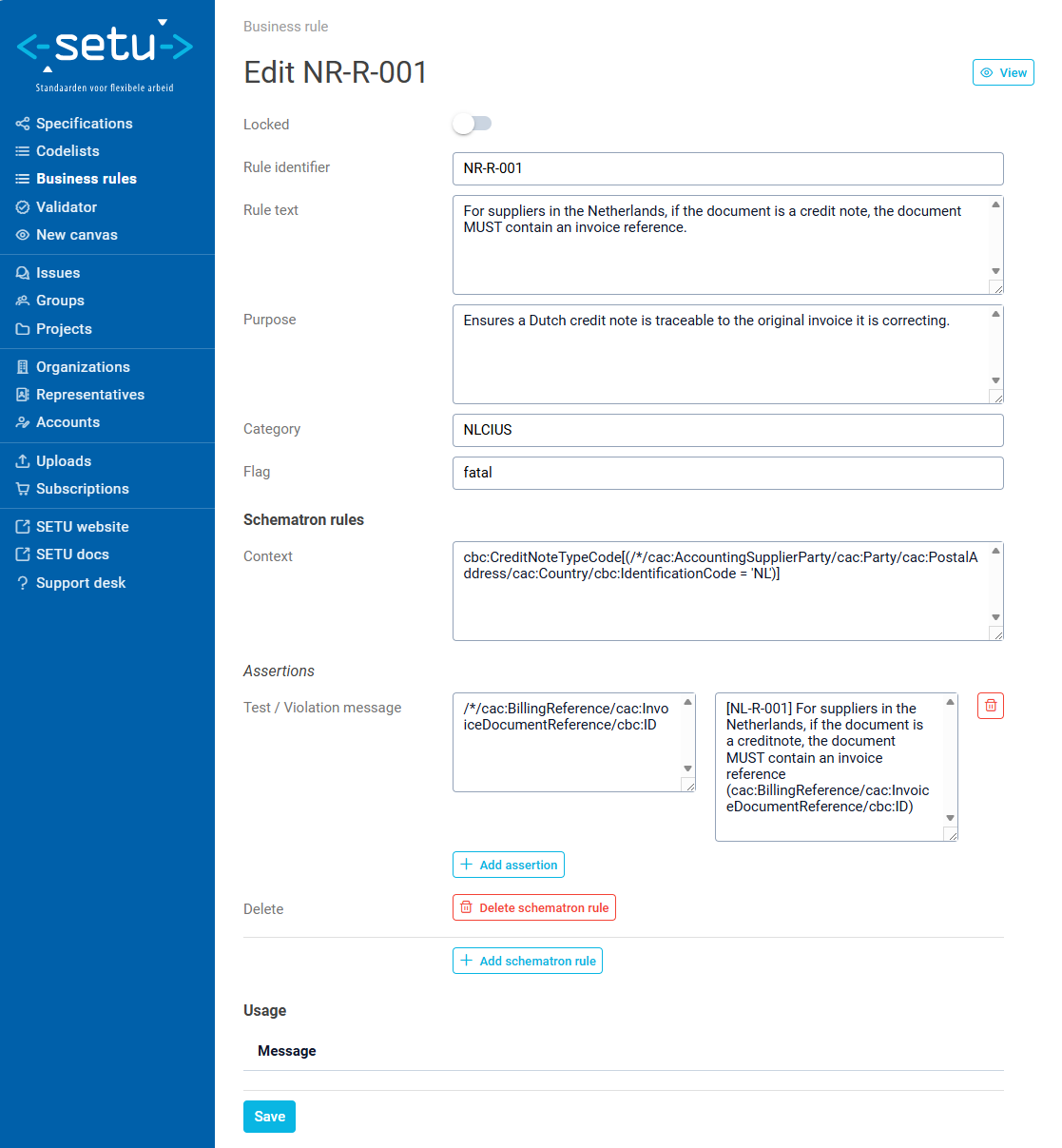 Creating a new business rule with the create form