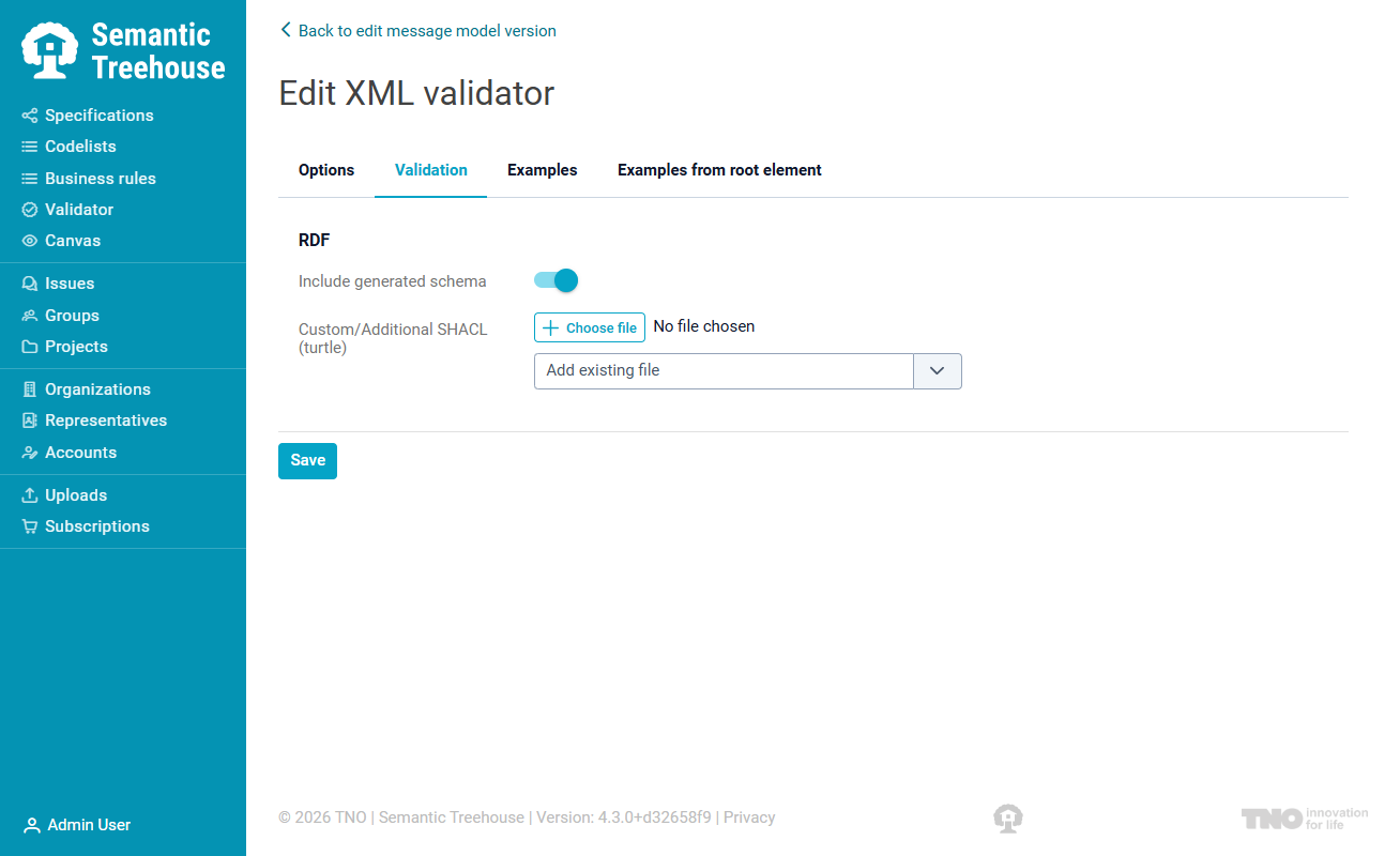 The Validation tab for SHACL