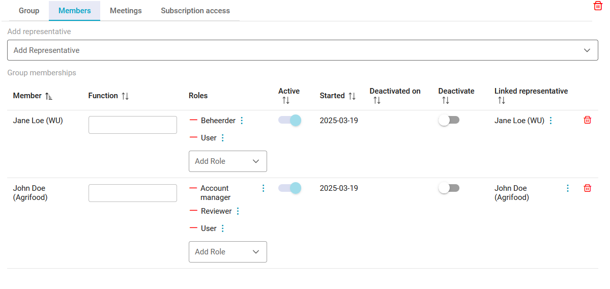Overview of the member tab of the Edit Group dialog