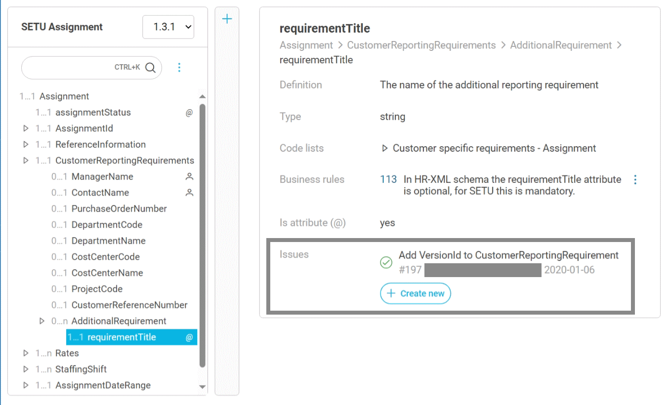 Issue is associated to an element in the tree view