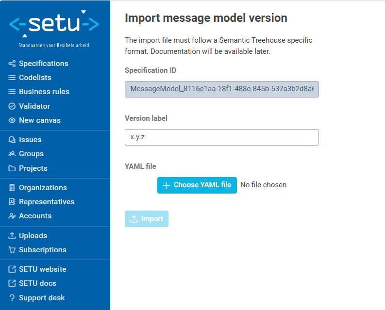 The message model import view